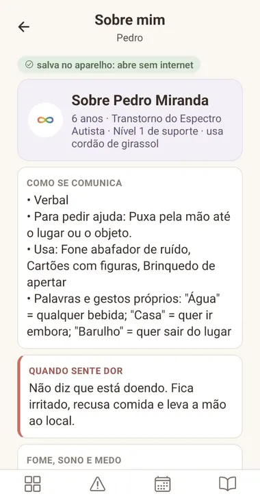 Ficha Sobre mim do Pedro: como se comunica e o que fazer quando sente dor